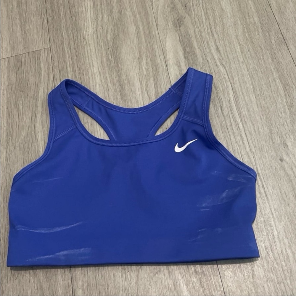 Nike Blue Racerback Sports Bra with White Swoosh